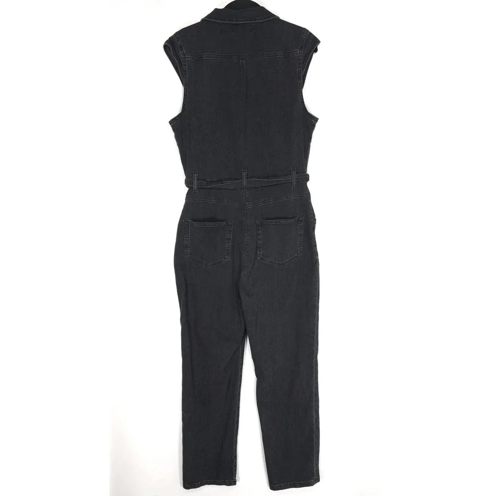 PAIGE Denim Jumpsuit Black‎ Sleeveless Zip Belted Cotton Stretch Size 8